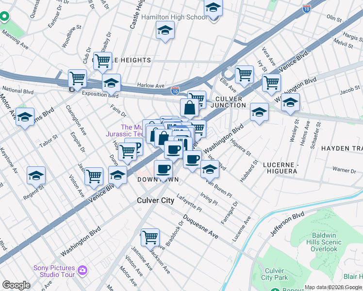 map of restaurants, bars, coffee shops, grocery stores, and more near in Los Angeles