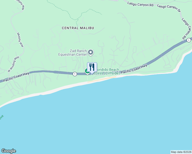 map of restaurants, bars, coffee shops, grocery stores, and more near 27356 Escondido Beach Road in Malibu