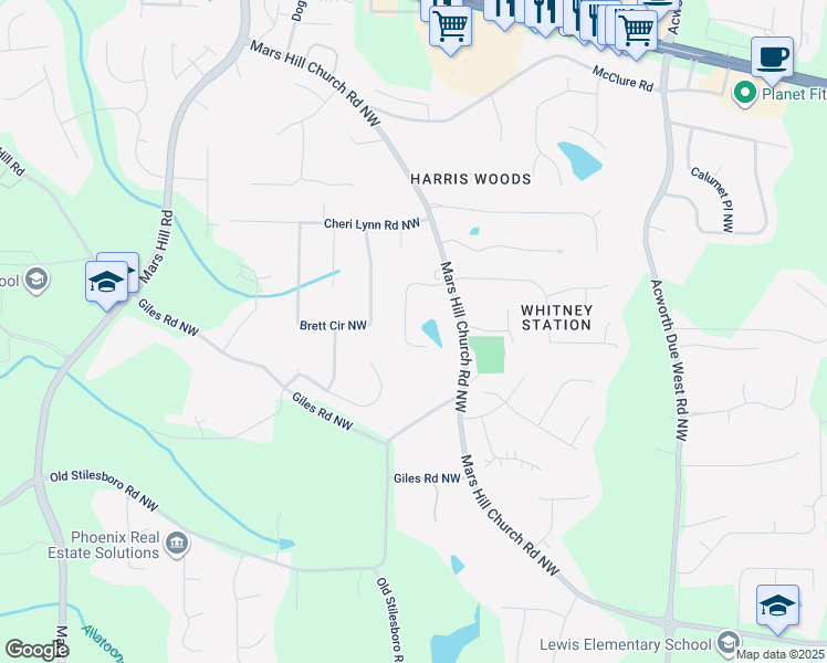 map of restaurants, bars, coffee shops, grocery stores, and more near 4618 Barkley Drive Northwest in Acworth