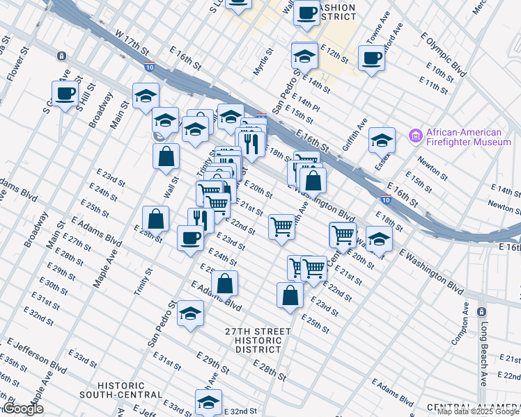 map of restaurants, bars, coffee shops, grocery stores, and more near 2112 Stanford Avenue in Los Angeles