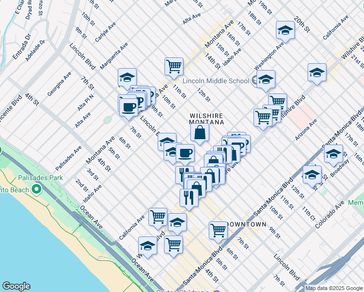 map of restaurants, bars, coffee shops, grocery stores, and more near 1027 Lincoln Boulevard in Santa Monica