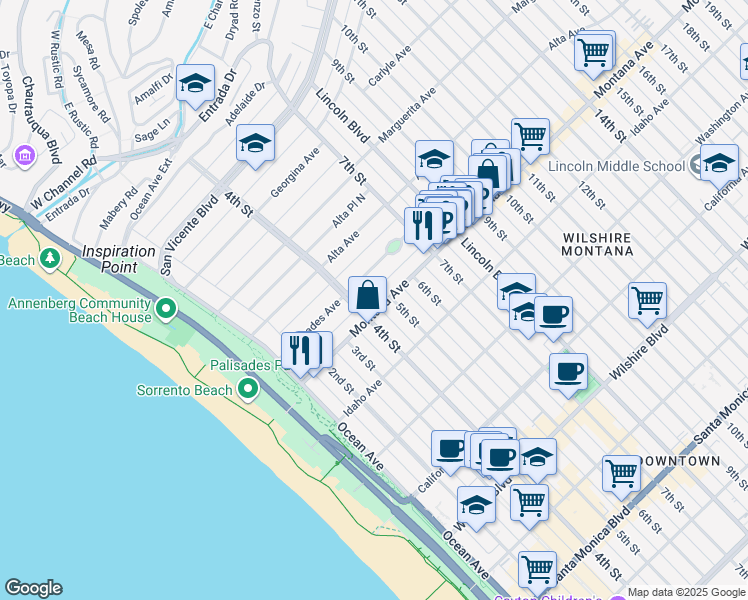 map of restaurants, bars, coffee shops, grocery stores, and more near in Santa Monica