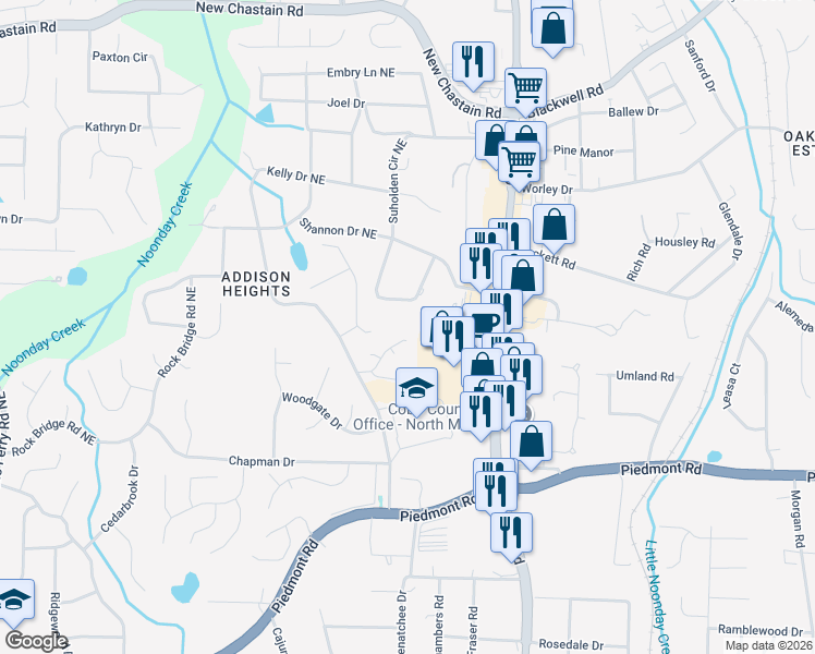 map of restaurants, bars, coffee shops, grocery stores, and more near 3017 Mulberry Street in Marietta