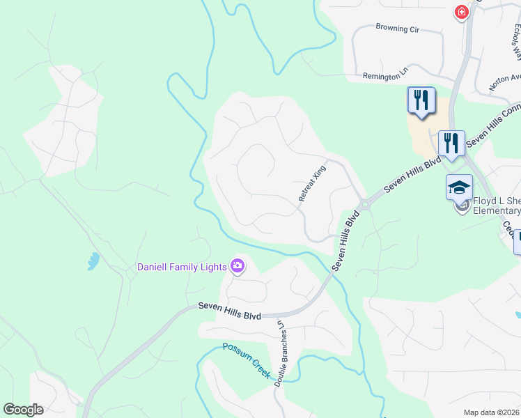 map of restaurants, bars, coffee shops, grocery stores, and more near 136 Shoal Creek Way in Dallas