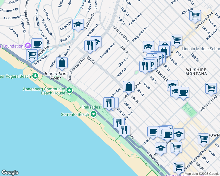 map of restaurants, bars, coffee shops, grocery stores, and more near 234 Alta Avenue in Santa Monica