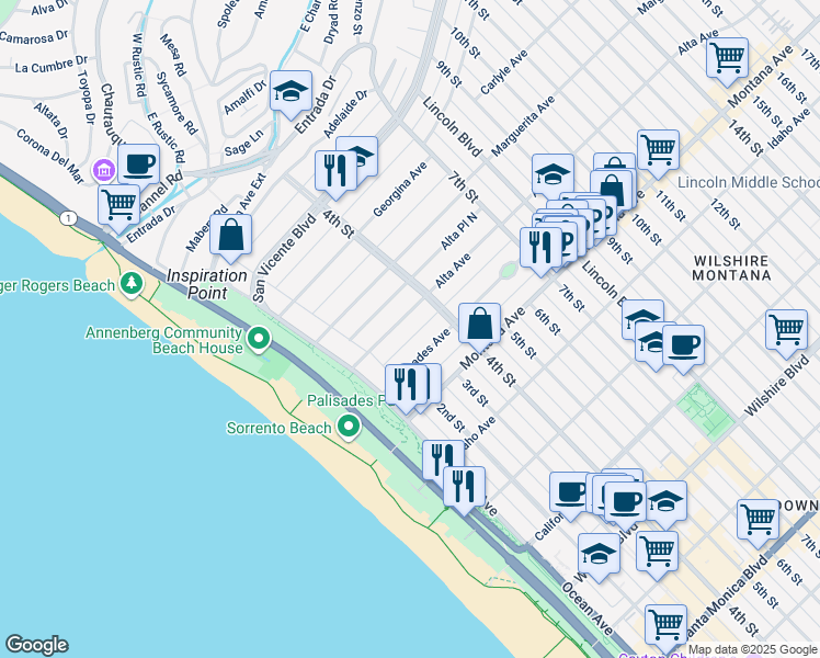 map of restaurants, bars, coffee shops, grocery stores, and more near 234 Alta Avenue in Santa Monica