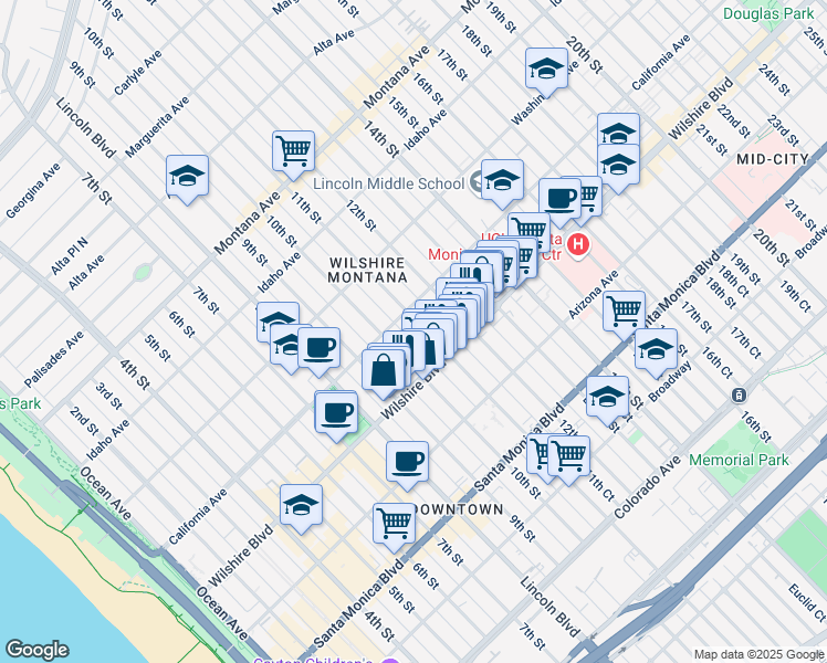 map of restaurants, bars, coffee shops, grocery stores, and more near 1118 11th Street in Santa Monica