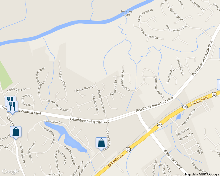 map of restaurants, bars, coffee shops, grocery stores, and more near 3925 Lake Burton Drive Northwest in Duluth