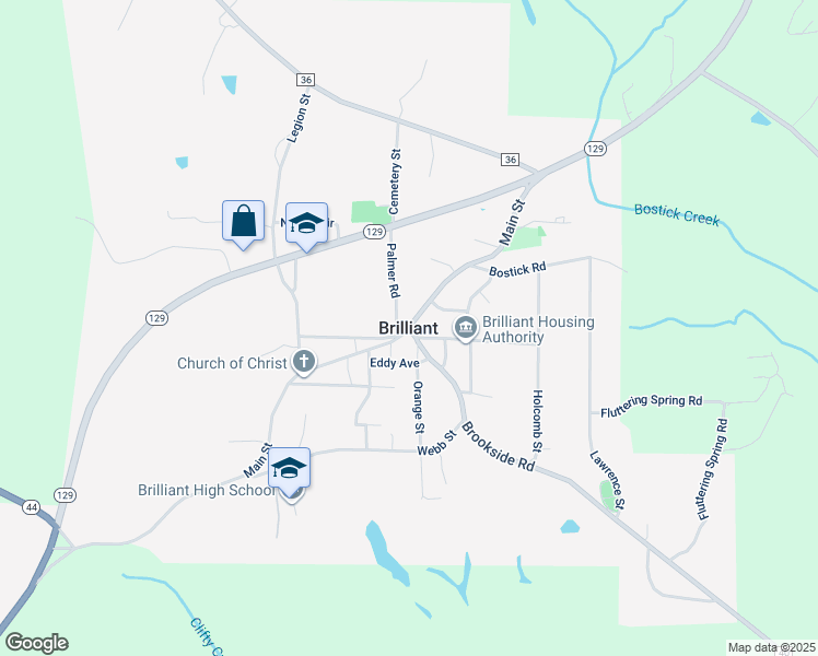 map of restaurants, bars, coffee shops, grocery stores, and more near in Brilliant