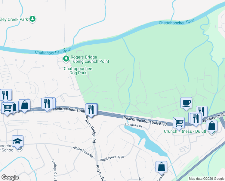 map of restaurants, bars, coffee shops, grocery stores, and more near 4035 Spring Cove Drive in Duluth
