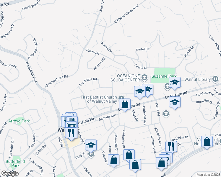 map of restaurants, bars, coffee shops, grocery stores, and more near 720 Lone Eagle Road in Walnut