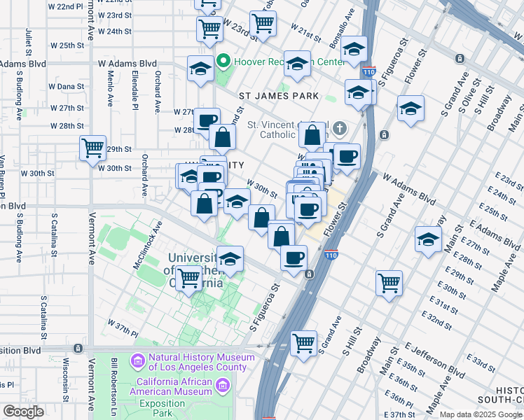 map of restaurants, bars, coffee shops, grocery stores, and more near 3006 Royal Street in Los Angeles