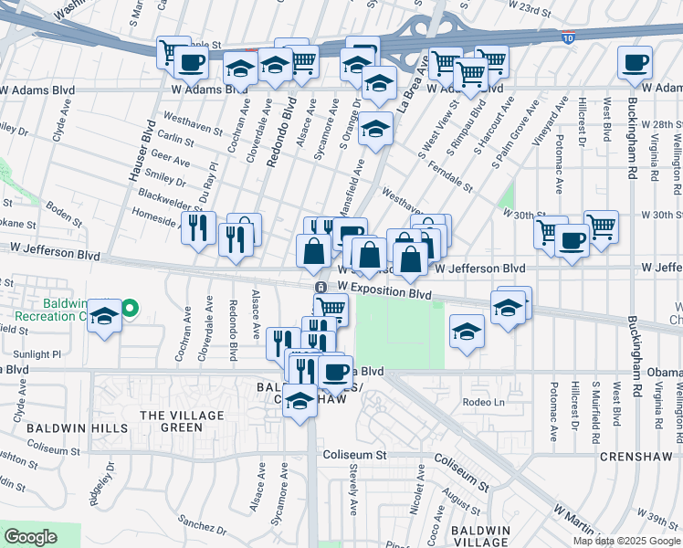 map of restaurants, bars, coffee shops, grocery stores, and more near in Los Angeles