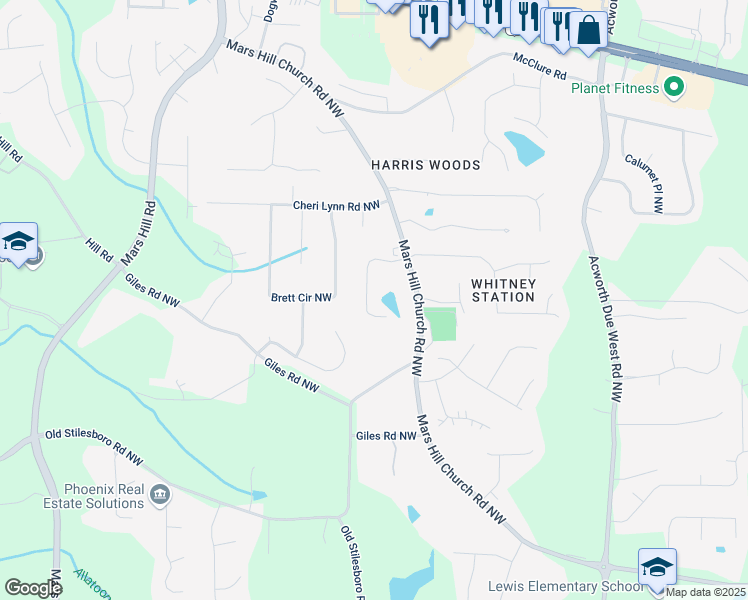 map of restaurants, bars, coffee shops, grocery stores, and more near 4618 Barkley Drive Northwest in Acworth