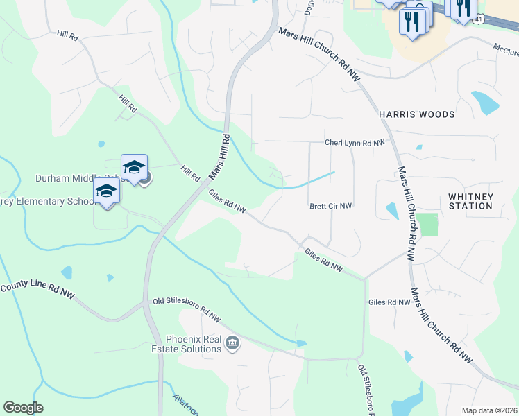 map of restaurants, bars, coffee shops, grocery stores, and more near 2803 Spreading Oaks Drive Northwest in Acworth