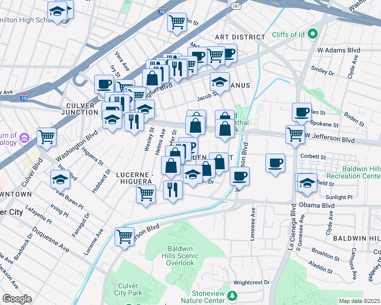 map of restaurants, bars, coffee shops, grocery stores, and more near 3560 Hayden Avenue in Culver City