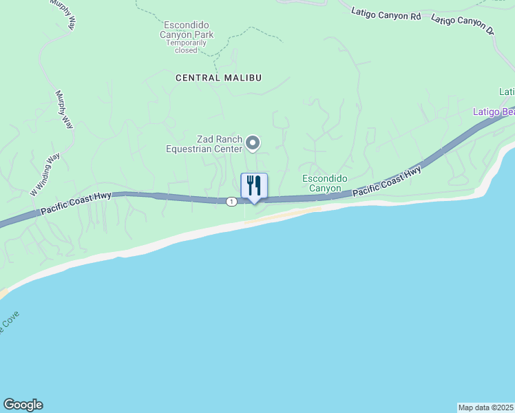 map of restaurants, bars, coffee shops, grocery stores, and more near 27400 Pacific Coast Highway in Malibu