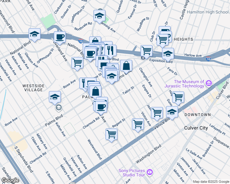 map of restaurants, bars, coffee shops, grocery stores, and more near in Los Angeles