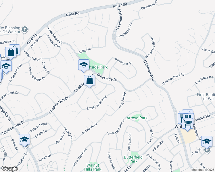 map of restaurants, bars, coffee shops, grocery stores, and more near 653 North Rocking Horse Road in Walnut