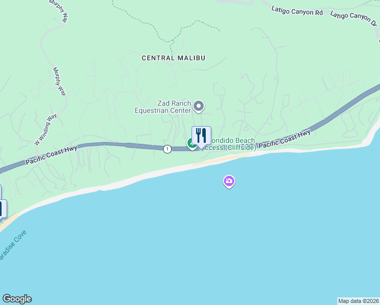 map of restaurants, bars, coffee shops, grocery stores, and more near 27403 Pacific Coast Highway in Malibu