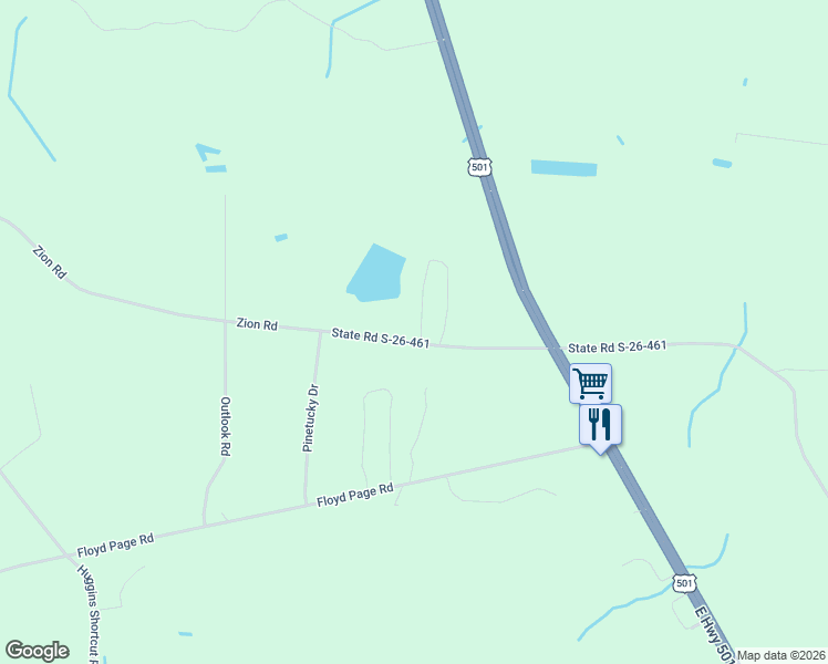 map of restaurants, bars, coffee shops, grocery stores, and more near 262 State Road S-26-461 in Galivants Ferry