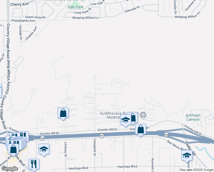 map of restaurants, bars, coffee shops, grocery stores, and more near 3414 Campbell Street in Riverside