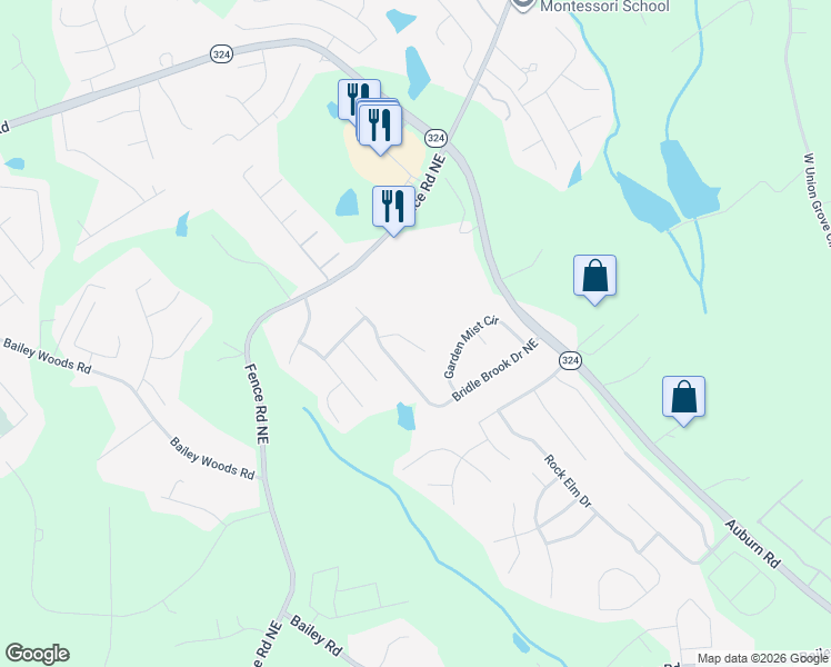 map of restaurants, bars, coffee shops, grocery stores, and more near 663 Country Grove Lane Northeast in Auburn