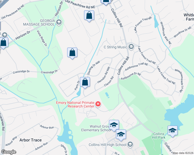 map of restaurants, bars, coffee shops, grocery stores, and more near 660 Paris Drive in Lawrenceville