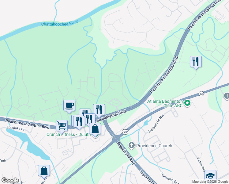 map of restaurants, bars, coffee shops, grocery stores, and more near 3817 Medfield Place in Duluth