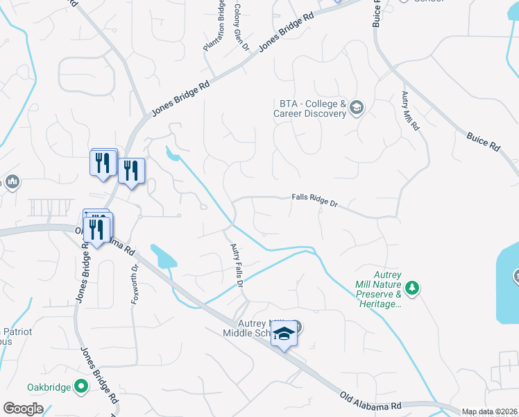 map of restaurants, bars, coffee shops, grocery stores, and more near 100 Silver Mist Circle in Alpharetta