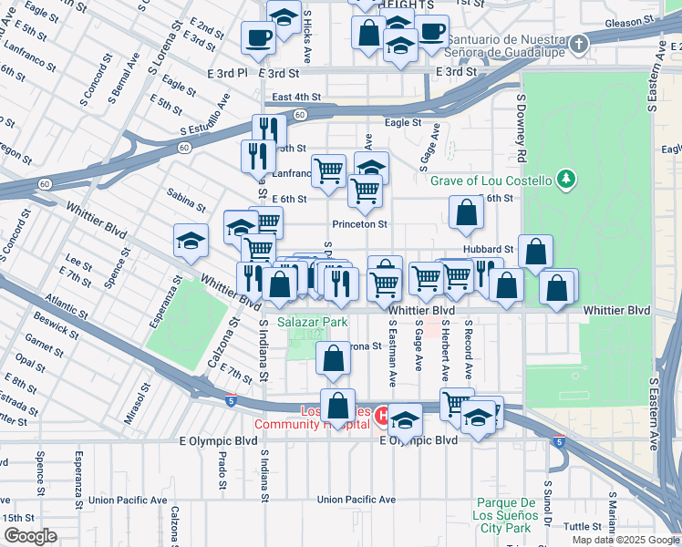 map of restaurants, bars, coffee shops, grocery stores, and more near 3919 3/4 Percy Street in Los Angeles