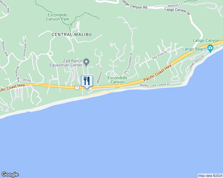 map of restaurants, bars, coffee shops, grocery stores, and more near 27208 Pacific Coast Highway in Malibu