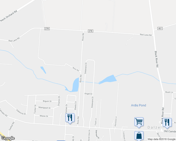 map of restaurants, bars, coffee shops, grocery stores, and more near 3780 Delaware Drive in Dalzell