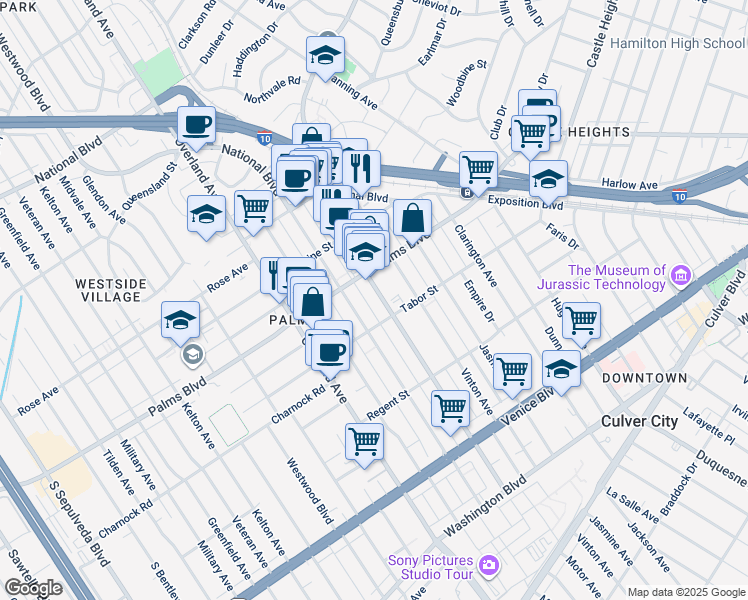 map of restaurants, bars, coffee shops, grocery stores, and more near in Los Angeles
