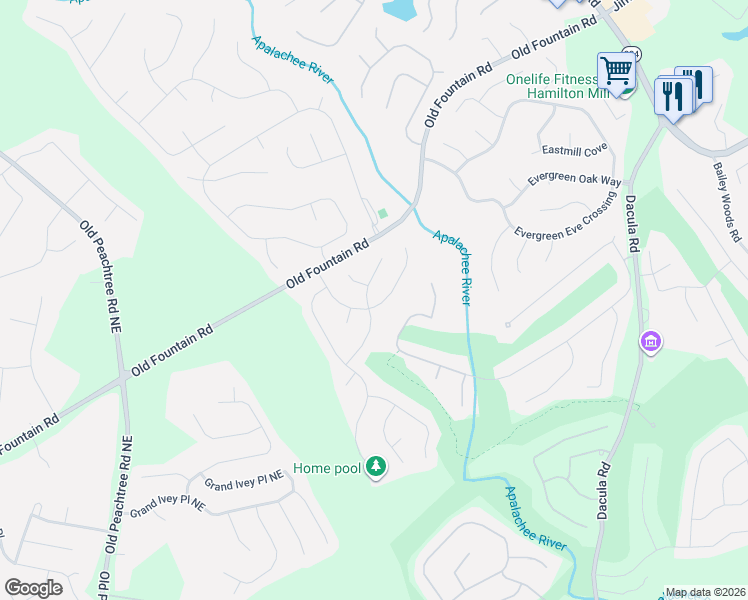 map of restaurants, bars, coffee shops, grocery stores, and more near 1003 Kiwi Lane in Dacula