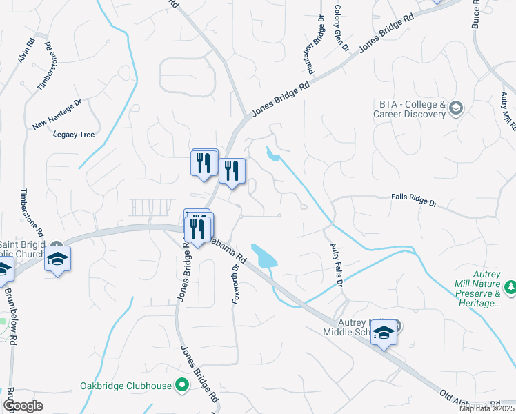 map of restaurants, bars, coffee shops, grocery stores, and more near 10032 Parc Sky Circle in Johns Creek