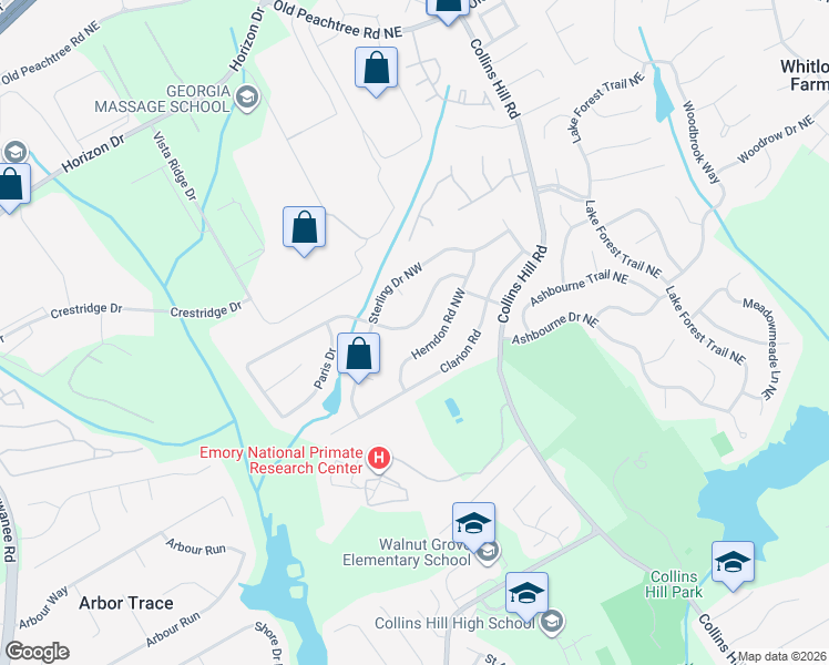 map of restaurants, bars, coffee shops, grocery stores, and more near 660 Paris Drive in Lawrenceville