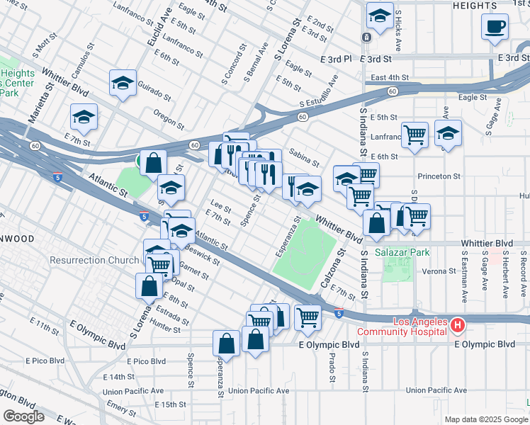 map of restaurants, bars, coffee shops, grocery stores, and more near 3525 Siskiyou Street in Los Angeles