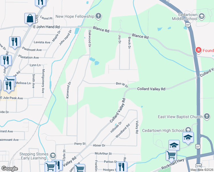 map of restaurants, bars, coffee shops, grocery stores, and more near 105 Ben West Drive in Cedartown