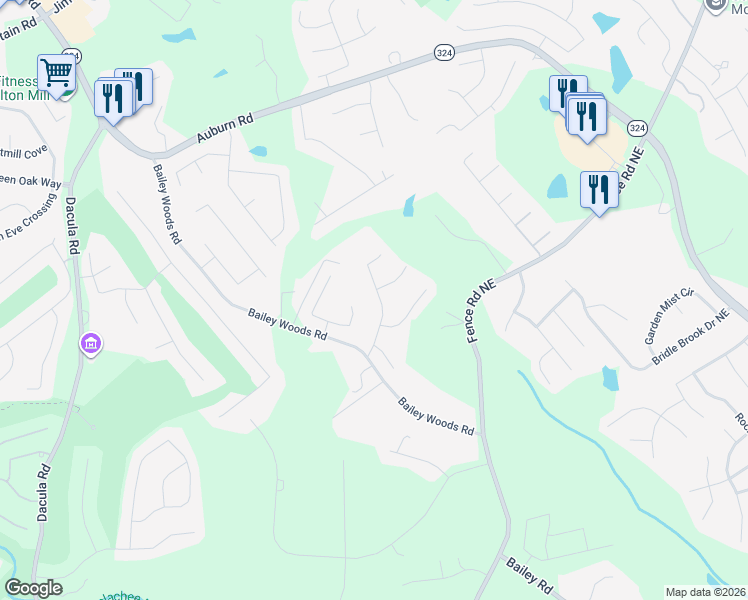 map of restaurants, bars, coffee shops, grocery stores, and more near 3330 Stratton Lane in Dacula