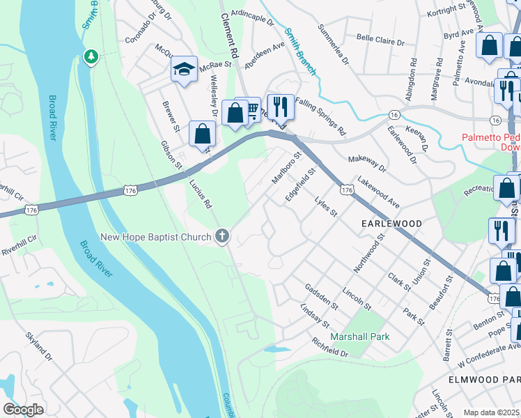 map of restaurants, bars, coffee shops, grocery stores, and more near 14 Keels in Columbia