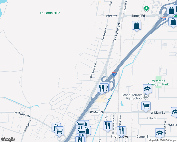 map of restaurants, bars, coffee shops, grocery stores, and more near 236 Coyote Drive in Colton