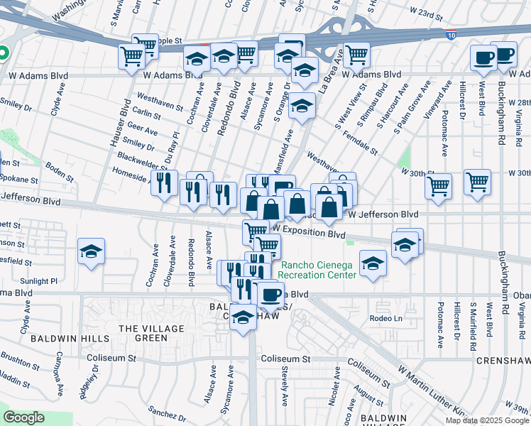 map of restaurants, bars, coffee shops, grocery stores, and more near in Los Angeles