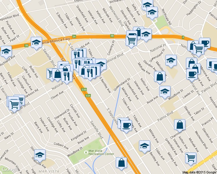 map of restaurants, bars, coffee shops, grocery stores, and more near 11020 Clover Avenue in Los Angeles