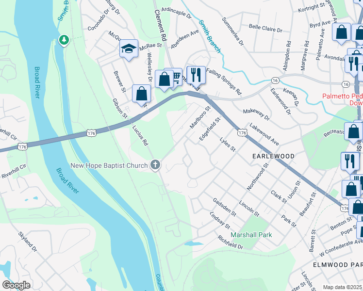 map of restaurants, bars, coffee shops, grocery stores, and more near 14 Keels in Columbia