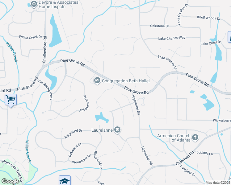map of restaurants, bars, coffee shops, grocery stores, and more near 450 Log House Court in Roswell