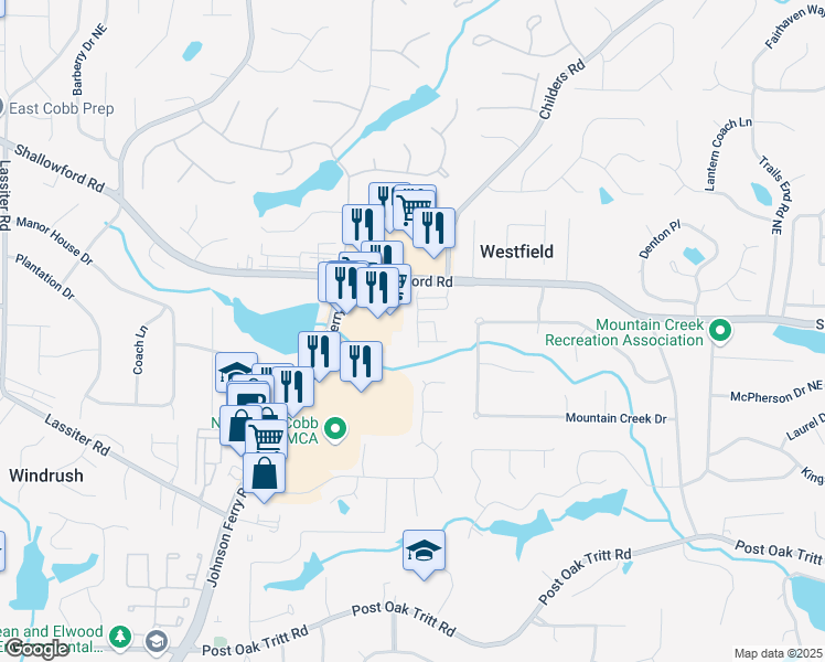 map of restaurants, bars, coffee shops, grocery stores, and more near 3251 Artessa Ln NE in Marietta