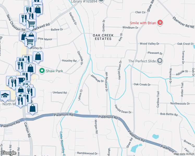 map of restaurants, bars, coffee shops, grocery stores, and more near 3113 Montana Way Northeast in Marietta