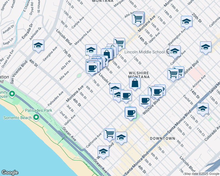 map of restaurants, bars, coffee shops, grocery stores, and more near 914 Lincoln Boulevard in Santa Monica