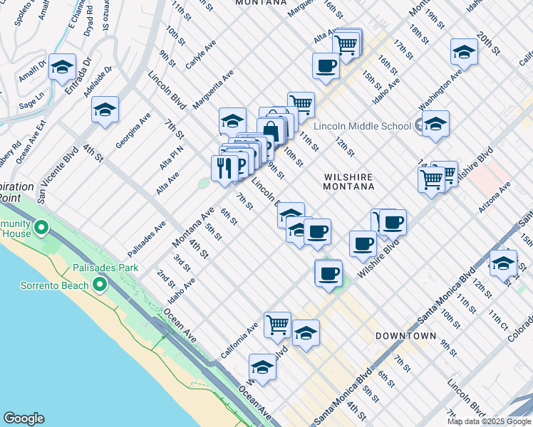 map of restaurants, bars, coffee shops, grocery stores, and more near 903 7th Street in Santa Monica